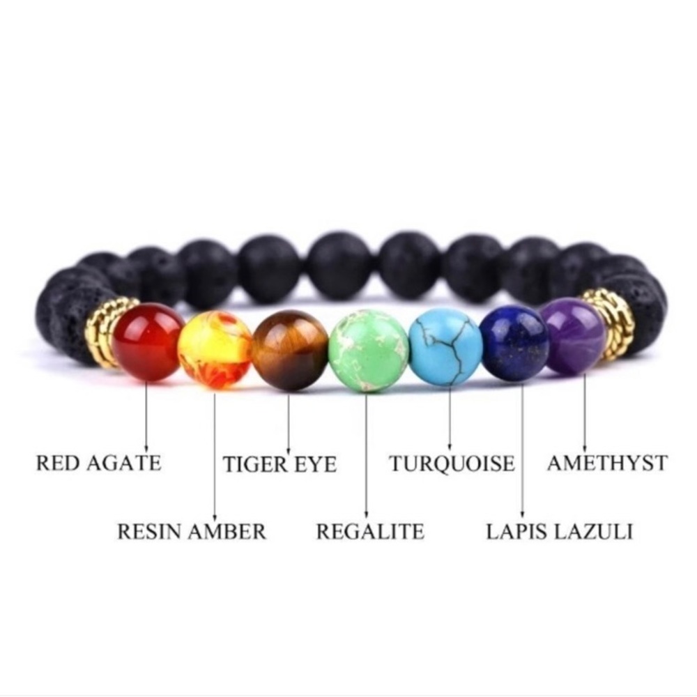 Natural 7 Chakra Stones & Lava Rock Healing Bracelet